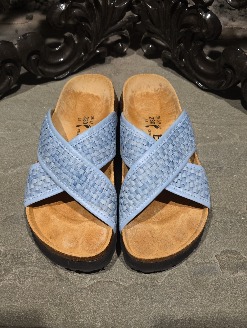 Birkenstock Betula Woven Crisscross Slide Mules in Light Blue